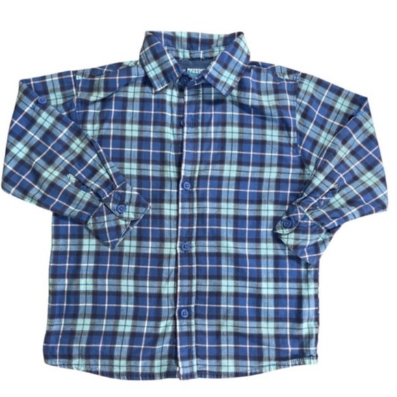 French Toast Shirt Boys Size 4 Button Up Shirt Blue Plaid Button Down Top - Picture 1 of 9